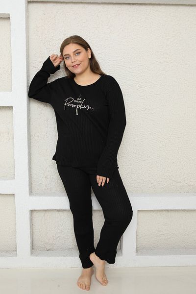 fames Costum de pijama cu nervuri de marime mare