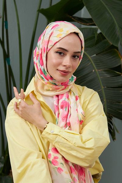 İpekhan سلسلة Ipekhan Botany - شال فيسكوز قطني وردي 3023-09