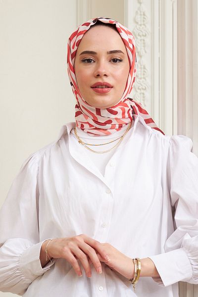 İpekhan Viscose Cotton Spiral Shawl - Coral 3015-09