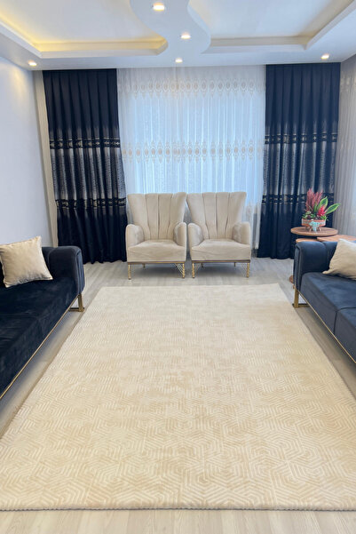 Armada Halı Örtüsü LASTİKSİZ Krem Çizgi Desen.