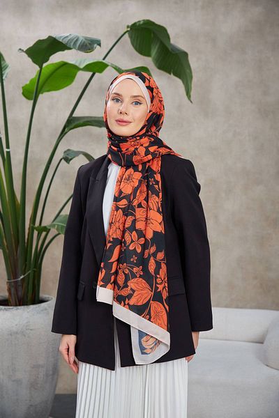 İpekhan Nature Fulya Soft Shawl Orange Black 3041-08