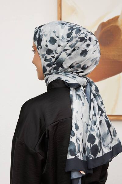 İpekhan Botanical Series Ασπρόμαυρο βαμβακερό σάλι βισκόζης - 3023-13