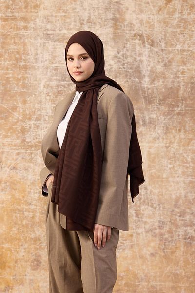 İpekhan Fendi Pattern Βαμβακερό Ζακάρ Σάλι Bitter Brown 8009-16
