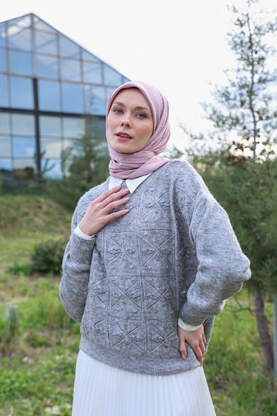 İpekhan Κασκόλ Celina Jacquard Απαλό Ροζ 9902-17