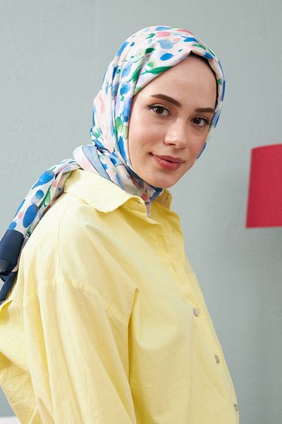 İpekhan Botanical Series Navy Blue Cotton Viscose Shall - 3023-04