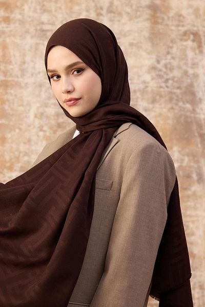 İpekhan Fendi Pattern Βαμβακερό Ζακάρ Σάλι Bitter Brown 8009-16