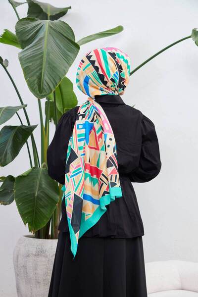 İpekhan Geo Ethnic Soft Shawl Black Water Green 3039-10