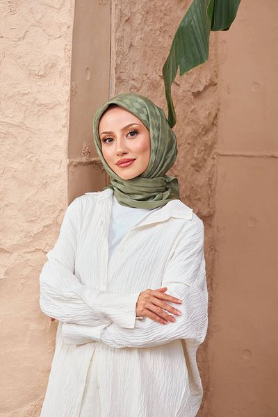 İpekhan Eșarfă Jacquard în șah Kaki 9900-15
