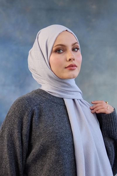 İpekhan Şal din bumbac cu logo Jacquard - Argintiu 8008-06