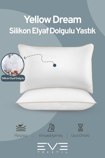 Eve Tekstil Yellow Dream Series Zippered Antiallergic Silicone Fiber Filled Vacuum Pillow 50X70Cm 1200Gr