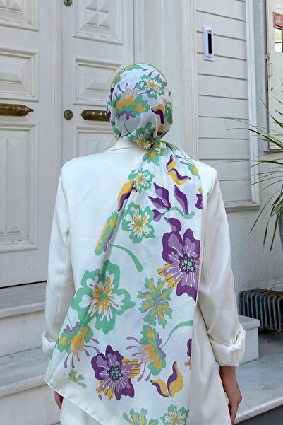 İpekhan Nature Freesia Soft Shawl White Purple 3038-09