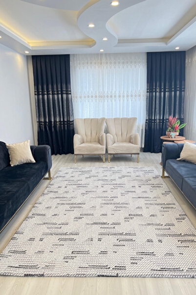 Armada Halı Örtüsü LASTİKSİZ Gri Çizgi Desen.