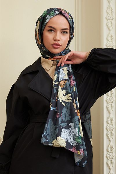 İpekhan Peony Cotton Viscose Shawl Orange Black