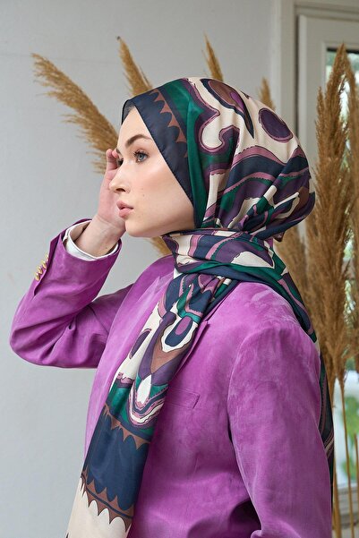 İpekhan Μαλακό σάλι Σκούρο Πράσινο Μπεζ Summer Sparkle Collection - 3045-07