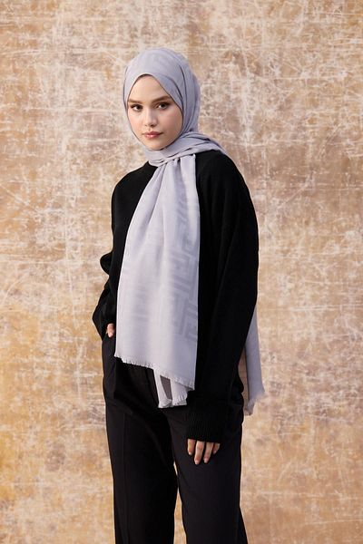 İpekhan Σάλι Fendi Pattern Βαμβακερό Ζακάρ Ασημί 8009-06