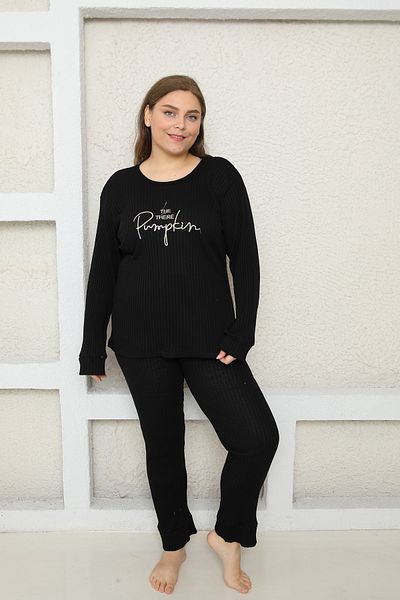 fames Costum de pijama cu nervuri de marime mare