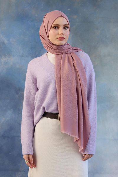 İpekhan Βαμβακερό ζακάρ σάλι με ροζ λογότυπο - 8008-17
