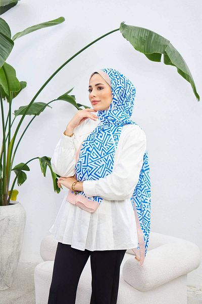 İpekhan Colorday Pure Soft Shawl White Blue 3040-11