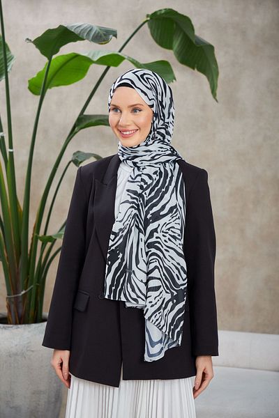 İpekhan Şal moale Ethnic Galaxy Alb Negru 3042-14