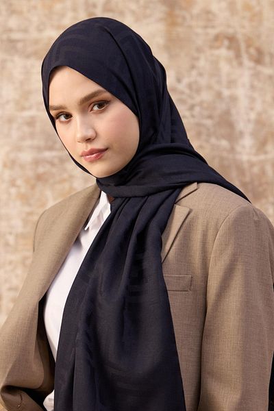 İpekhan Σάλι Fendi Pattern Cotton Jacquard Dark Navy Blue 8009-07