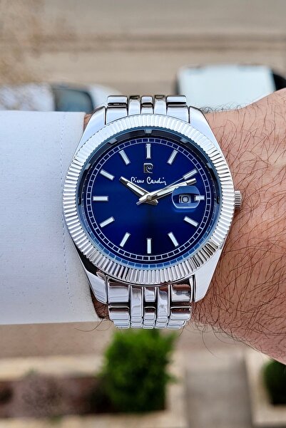 Pierre Cardin Kadranı Lacivert Kordonu Gümüş Renk 44 mm Erkek Kol Saati