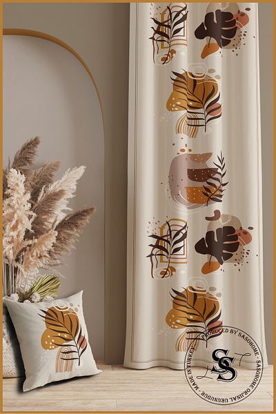 SasoHome Bohemian Wall Paintings Leaves Patterned Velvet 140 X 270 cm Quality - Digital Printed Background Curtain