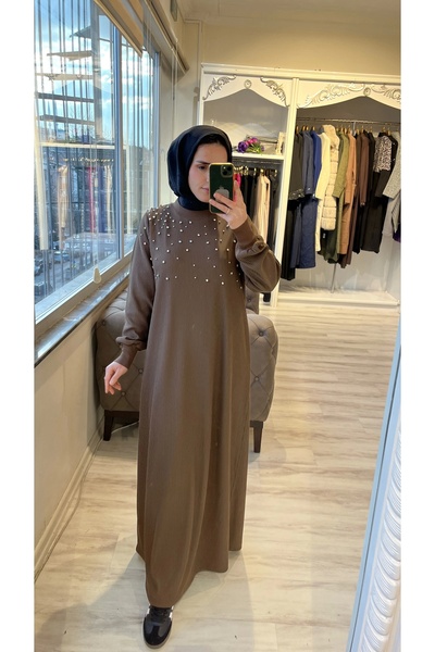 Invee 6934 Model - Brown Stone Detailed Dress