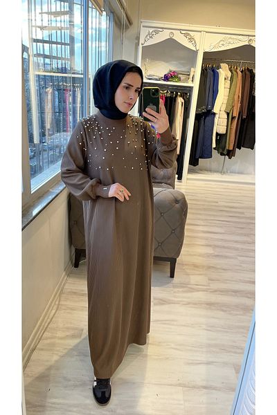 Invee 6934 Model - Brown Stone Detailed Dress