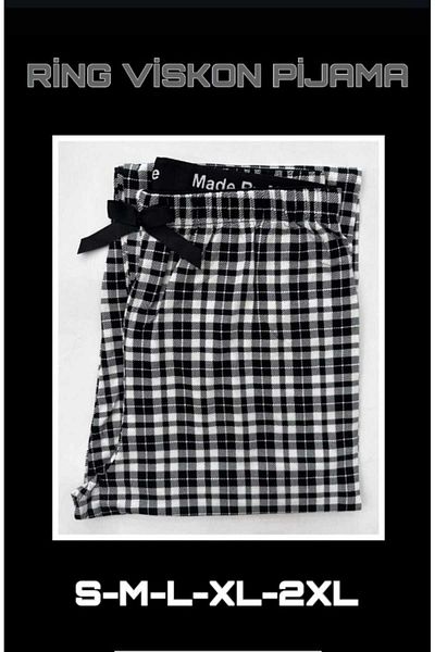 BAHHAR Pantaloni negri în carouri pentru femei, cu talie înaltă, fără buzunare, fund de pijama sezonier din viscoză