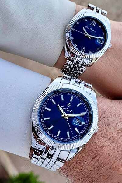 Pierre Cardin Kadranı Lacivert Kordonu Gümüş Renk Sevgili Çift Kol Saati
