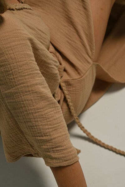 Tfifty Φόρεμα Helen Drawstring V Neck Muslin - Χειροποίητο Πλεκτό