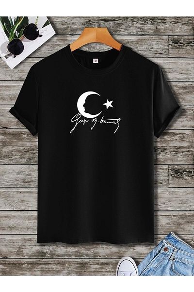 Pisa Art Unisex βαμβακερό μπλουζάκι με στάμπα με υπογραφή Ataturk Silhouette