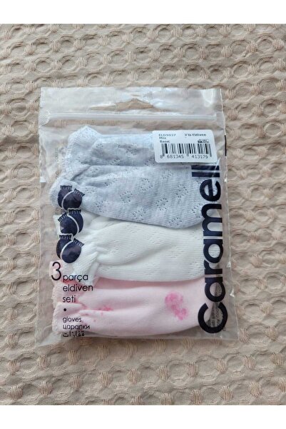 Caramell Organik Kız Bebek Eldiven 3'lü set karışık renkler