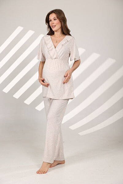 Lohussa Γυναικείο Σετ Πιτζάμες Φόρεμα εγκυμοσύνης με κοντό μανίκι 100% βαμβακερό σχέδιο