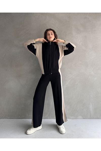 shopshop Γυναικείο Modal Fabric Color Block Σετ αθλητική φόρμα με τσέπη με φερμουάρ