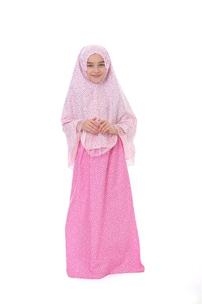 elanesa Pink Heart Printed Cotton Girl's Prayer Dress