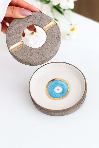 SİNEM YAMAN HOME Handmade Ceramic Ashboard with Evil / Handmade Evil Ash Table