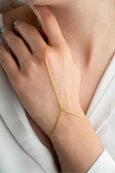 ESSARE 925 Ayar Gümüş Gold Kaplama Gurmet Zincir Şahmeran Bileklik