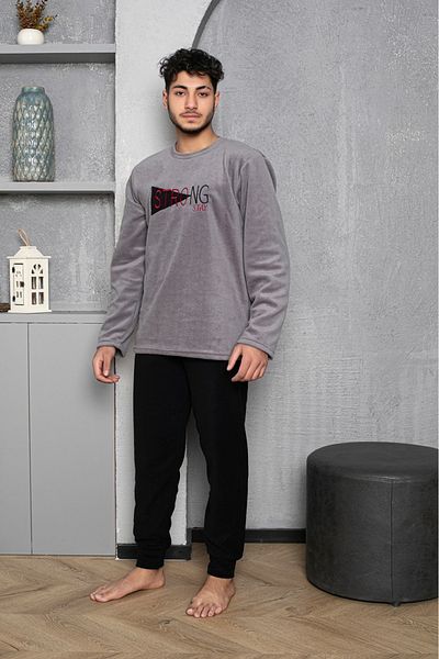 Farya Home Luxury Soft Fleece Print Detailed Cuffed Leg Men's Pajamas Set