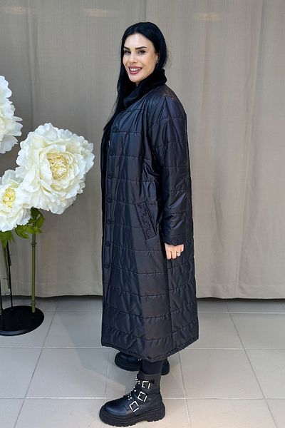 GÖKSEL Stone Detailed Furry Plus Size Coat - Black