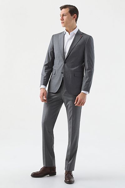 D'S Damat Slim Fit Gray Plain Wool Blend Suit