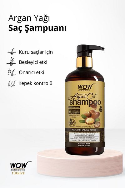 WOW Skin Science Argan Oil Shampoo 92.8% Natural Ingredient, Strengthening, Moisturizing, Nourishing, Shine