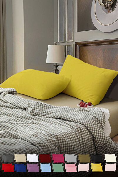 TeksNil Home |   Plain Cotton 2-Piece Yellow Pillowcase |   50 X 70 cm with C...