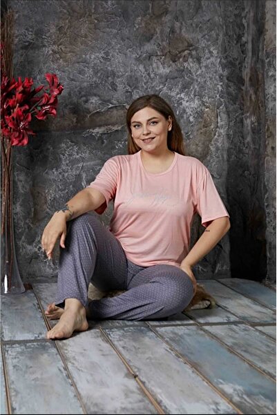 Eyfuze Set de pijamale din bambus cu mânecă scurtă, cu model, cu guler cu nas...