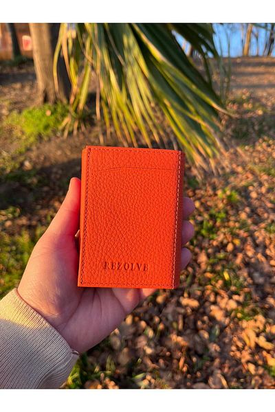 PremiumAccessory 100% Genuine Leather Orange Wallet with Resolve Mechanism