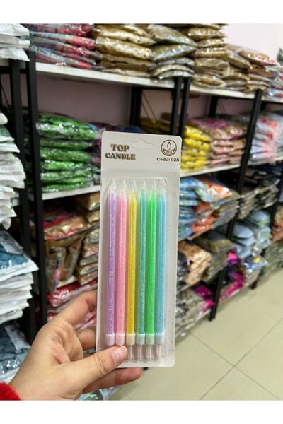 BALON HOME Uzun Makaron Renkler ve Simli Pasta Mumu Çeşitleri (6Adet) Doğum G...