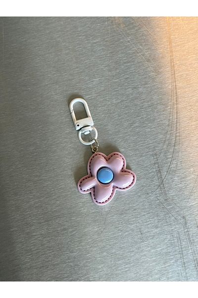 minebag Colorful Flower Bag Charm Keychain with Carabiner Clip Lilac-Blue