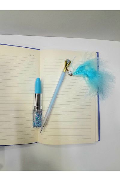 ÇİLEKHOMEAVM Oral Commemorative Book with Hard Cover Writing - Rhinestone Feather Pen and Lipstick Pen Daily Memory Design
