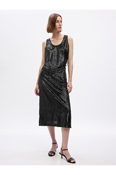 GAP Kadın Siyah Pullu Midi Kalem Etek