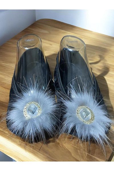 özmel home dekor Special Stoned Velvet Coated Furry   House Slippers Booties